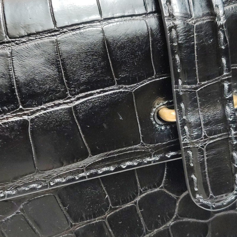 Gucci鱷魚皮純色壓紋字母ogo金屬扣手提包-19