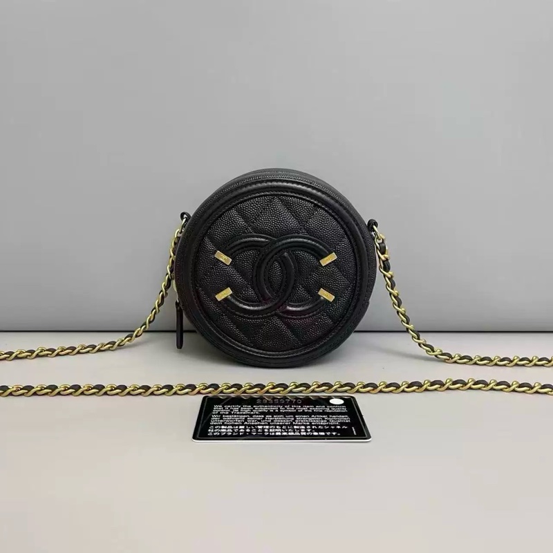 Chanel 香奈兒 黑金圓餅包 保卡款-0
