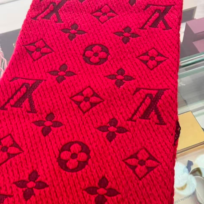 LV紅色羊毛圍巾 99新-4