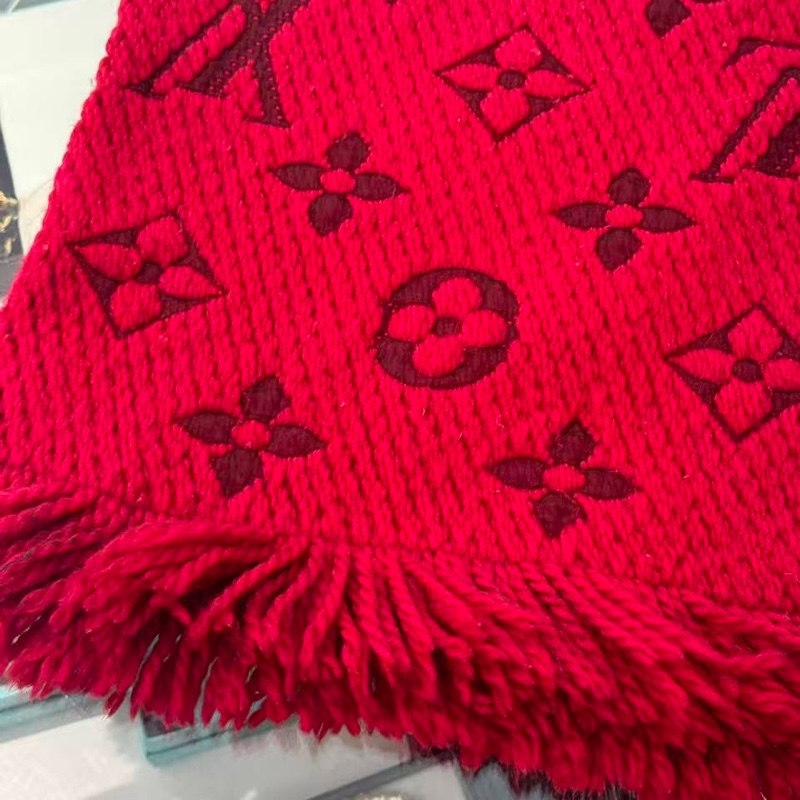 LV紅色羊毛圍巾 99新-5
