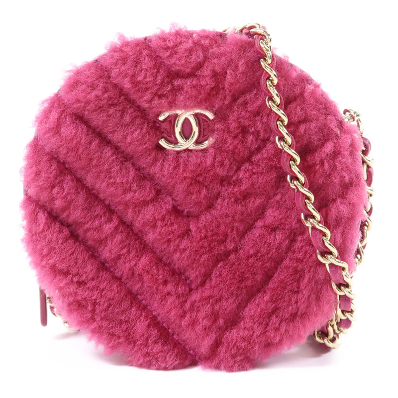 CHANEL 羊毛/牛皮皮革Chain Shoulder Bag金扣鏈帶肩背袋-0