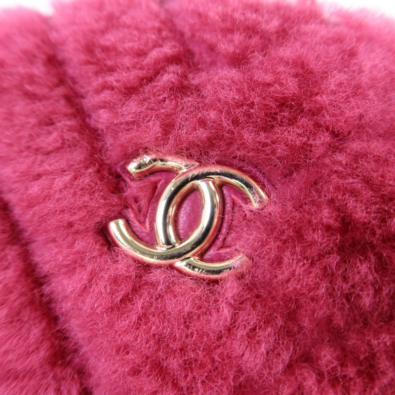 CHANEL 羊毛/牛皮皮革Chain Shoulder Bag金扣鏈帶肩背袋-9