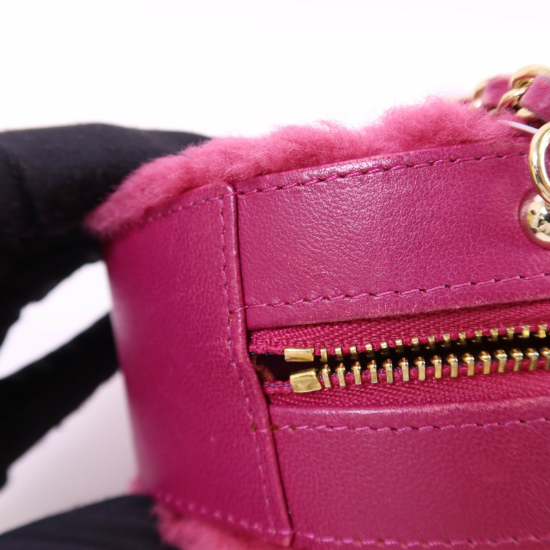 CHANEL 羊毛/牛皮皮革Chain Shoulder Bag金扣鏈帶肩背袋-15