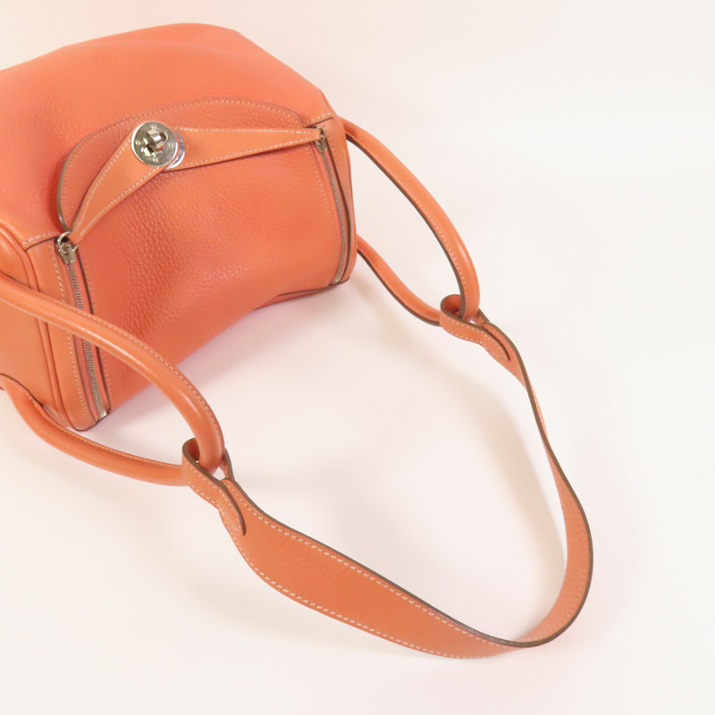 HERMES Clemence皮革Lindy 26銀扣手挽肩背兩用袋Flamingo-4