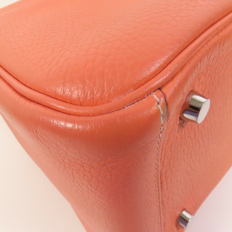 HERMES Clemence皮革Lindy 26銀扣手挽肩背兩用袋Flamingo-11