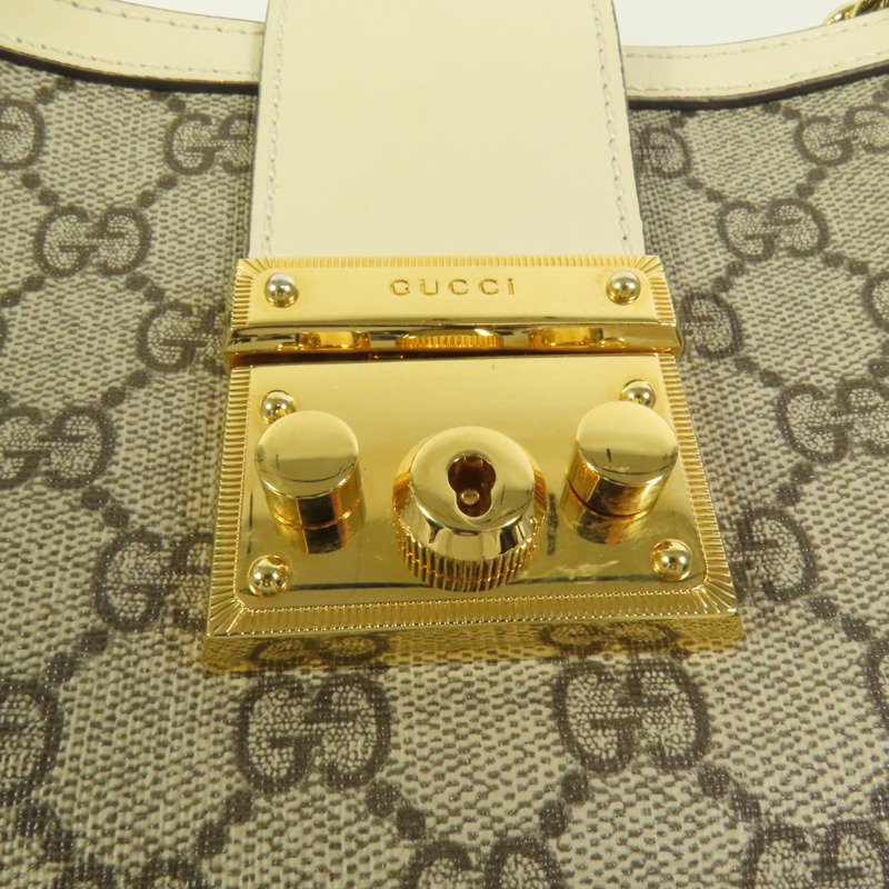 GUCCI 塗層帆布Padlock GG金扣肩背袋-6