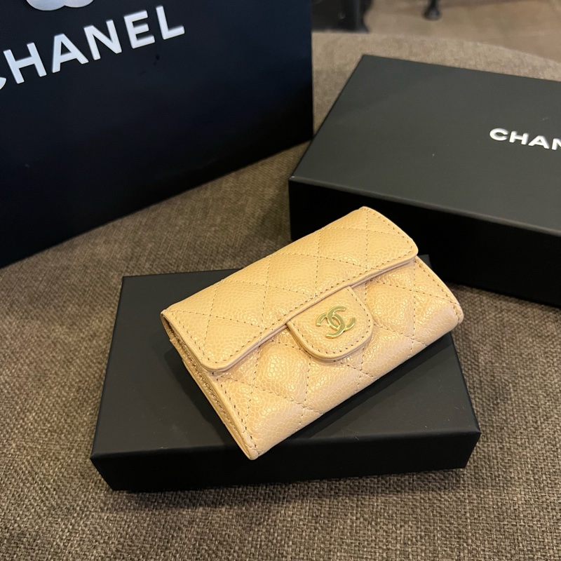 📢全新 Chanel香奈兒 經典COCO奶茶荔枝金釦零錢卡包芯片款 正品-2