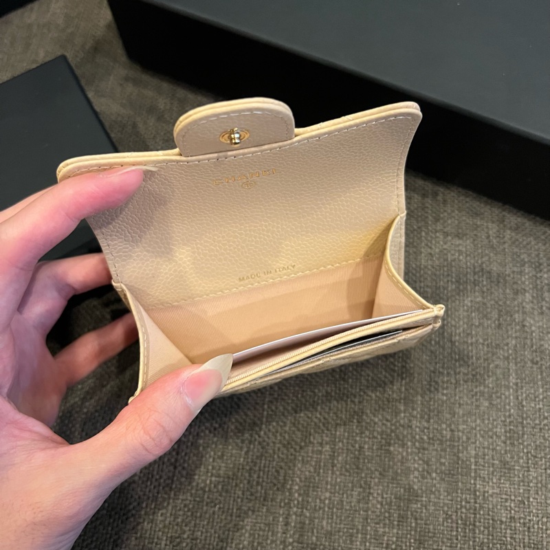 📢全新 Chanel香奈兒 經典COCO奶茶荔枝金釦零錢卡包芯片款 正品-4