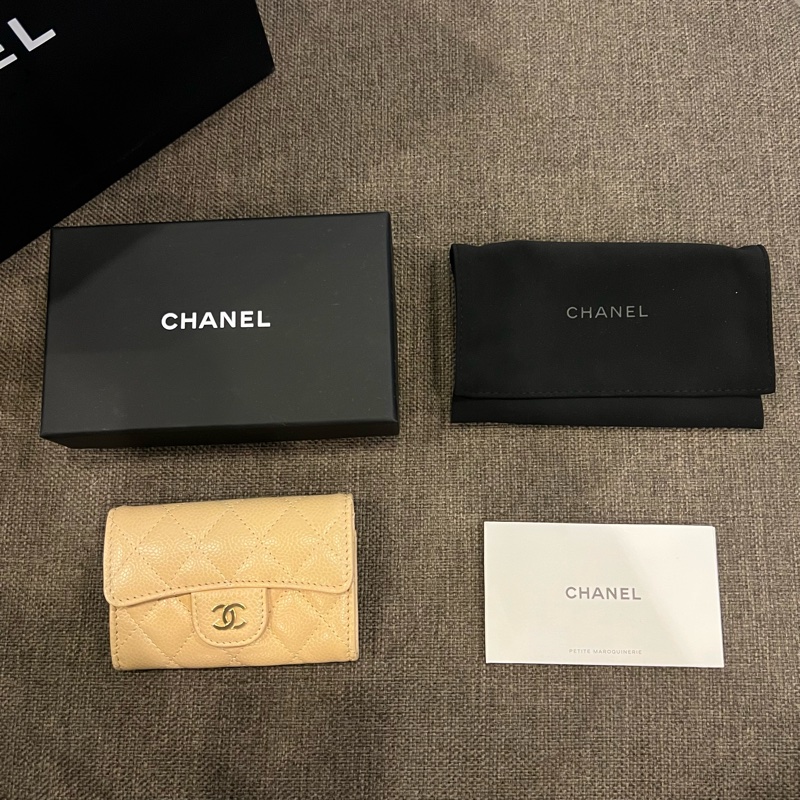 📢全新 Chanel香奈兒 經典COCO奶茶荔枝金釦零錢卡包芯片款 正品-5