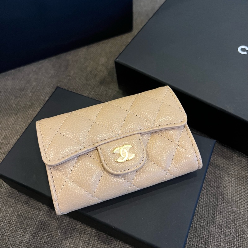 📢全新 Chanel香奈兒 經典COCO奶茶荔枝金釦零錢卡包芯片款 正品-6