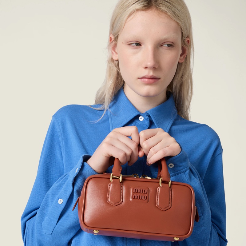 促銷品 Miu Miu Arcadie 皮革手袋 ( 小號 保齡球包） 鐵鏽紅色-4