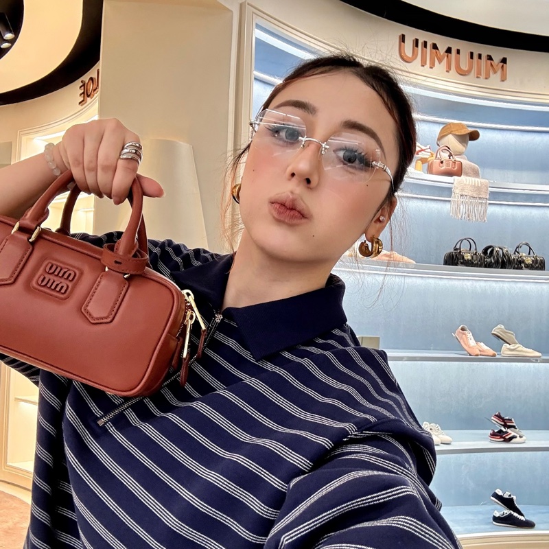 促銷品 Miu Miu Arcadie 皮革手袋 ( 小號 保齡球包） 鐵鏽紅色-3