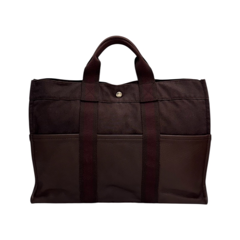 Hermès 帆布拼皮革手提包-0