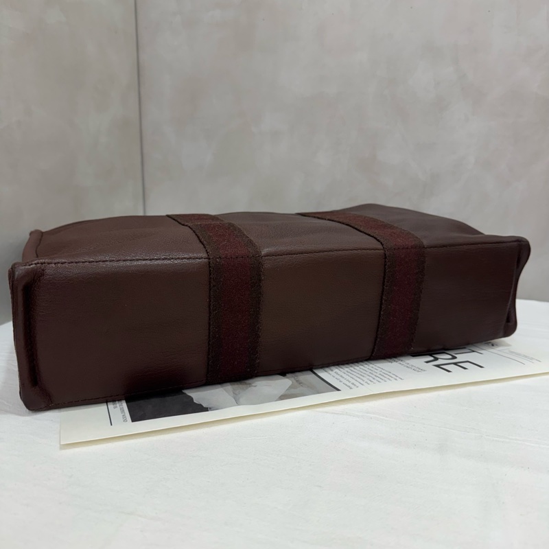 Hermès 帆布拼皮革手提包-3