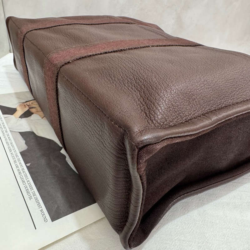 Hermès 帆布拼皮革手提包-6