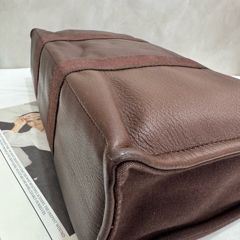 Hermès 帆布拼皮革手提包-8