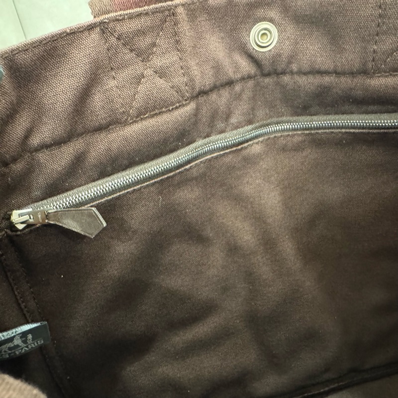 Hermès 帆布拼皮革手提包-10