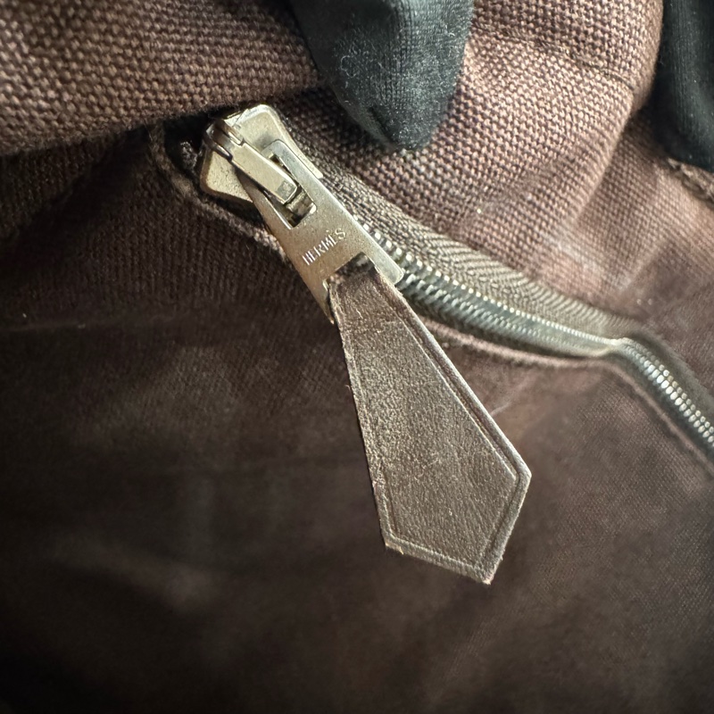 Hermès 帆布拼皮革手提包-11