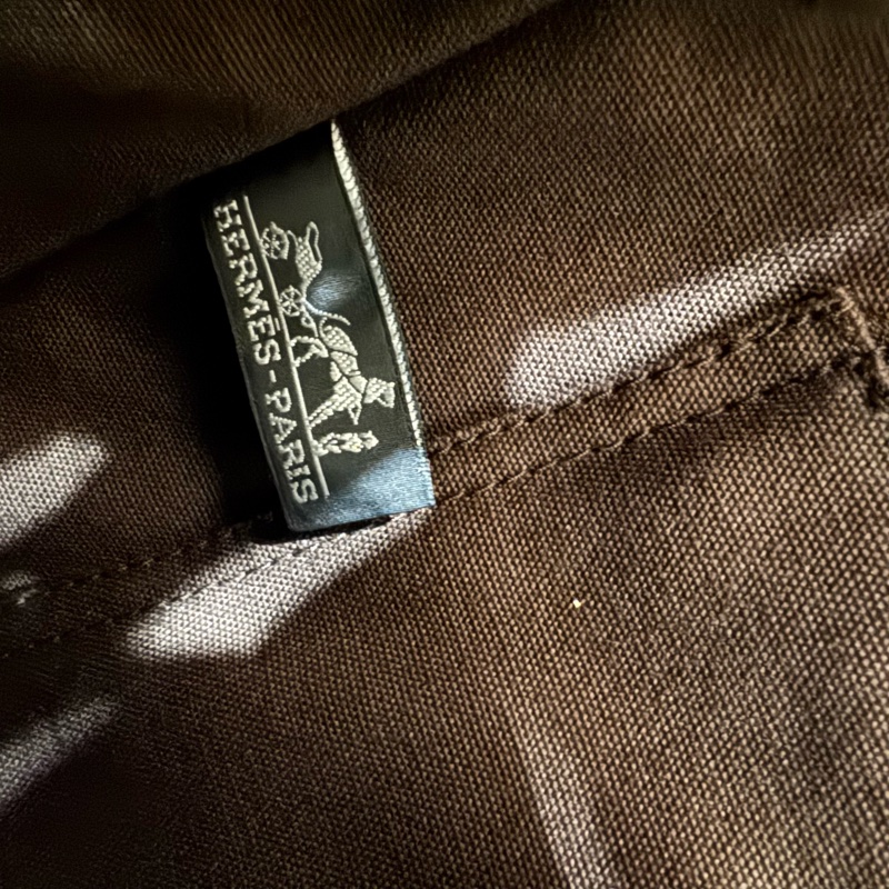 Hermès 帆布拼皮革手提包-13