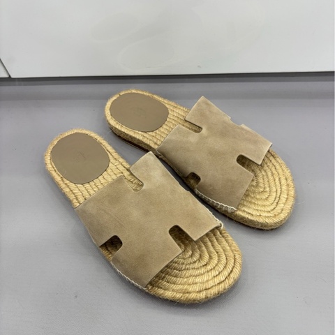 Hermes 愛馬仕 antigua草編底H拖鞋39碼 男女同款