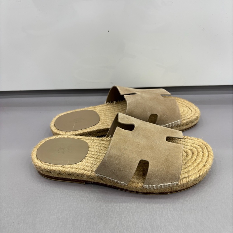 Hermes 愛馬仕 antigua草編底H拖鞋39碼 男女同款-1