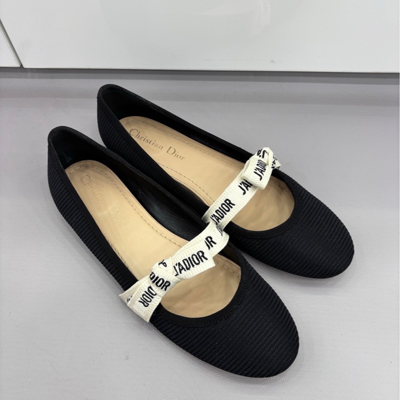 Dior芭蕾單鞋 迪奧 J'Adior 緞帶蝴蝶結黑色芭蕾舞平底鞋 37.5碼-0