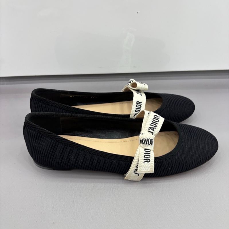 Dior芭蕾單鞋 迪奧 J'Adior 緞帶蝴蝶結黑色芭蕾舞平底鞋 37.5碼-1