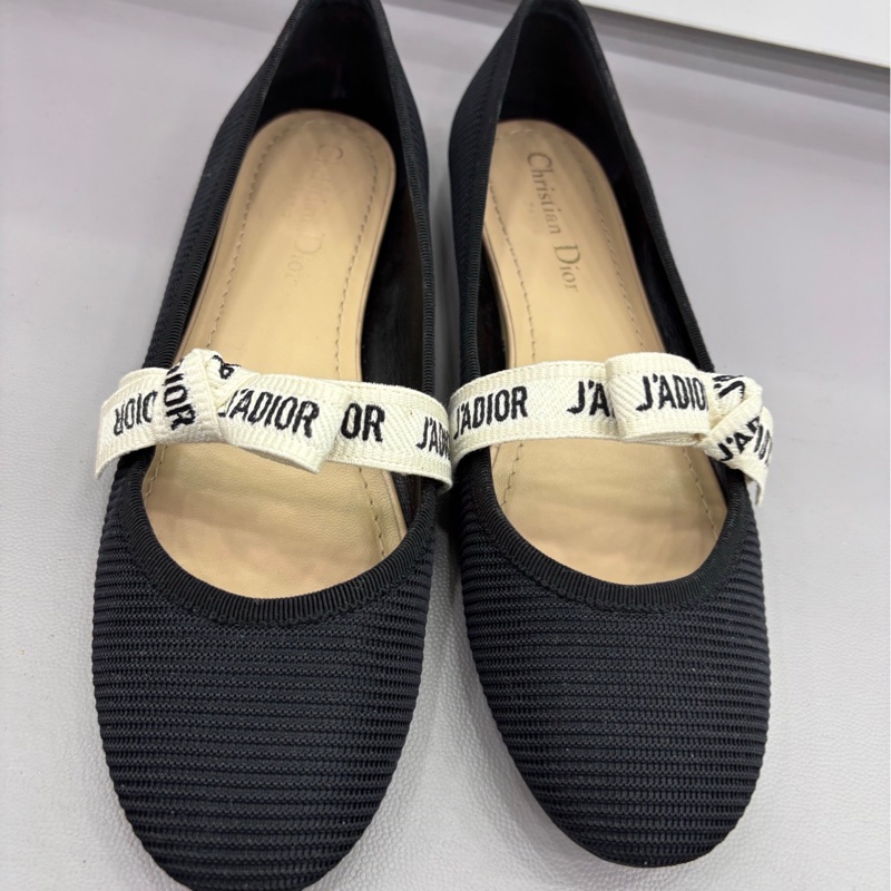 Dior芭蕾單鞋 迪奧 J'Adior 緞帶蝴蝶結黑色芭蕾舞平底鞋 37.5碼-2
