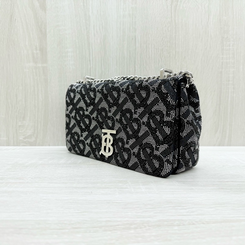 BURBERRY黑銀水鑽銀釦Lola鏈條肩側背包-2