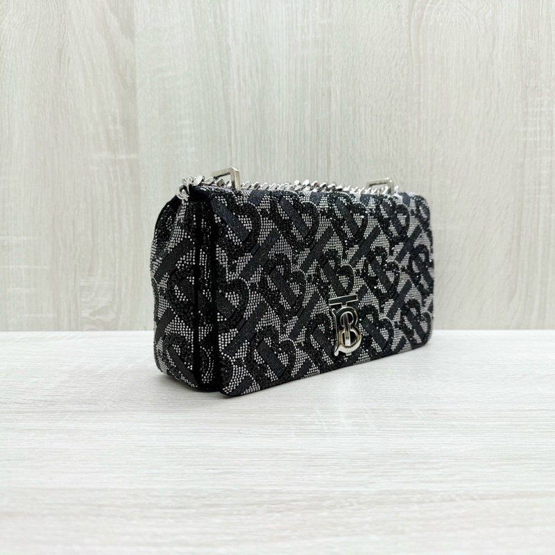 BURBERRY黑銀水鑽銀釦Lola鏈條肩側背包-3