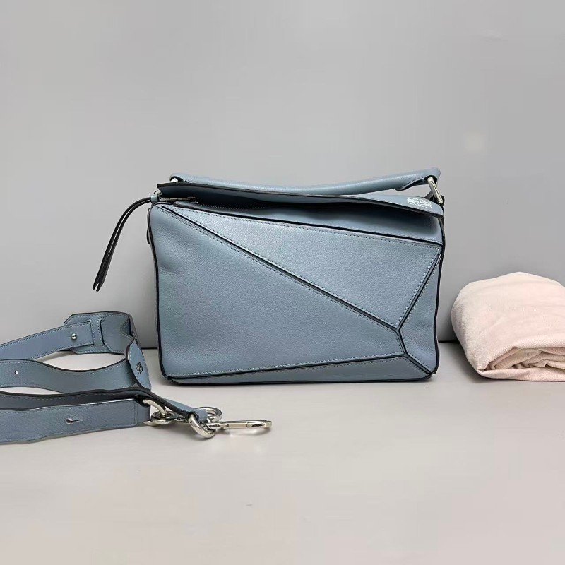 Loewe Puzzle小號 霧霾藍幾何包-0