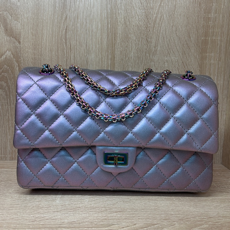 Chanel 幻彩珠光紫牛皮2.55肩斜背包-0