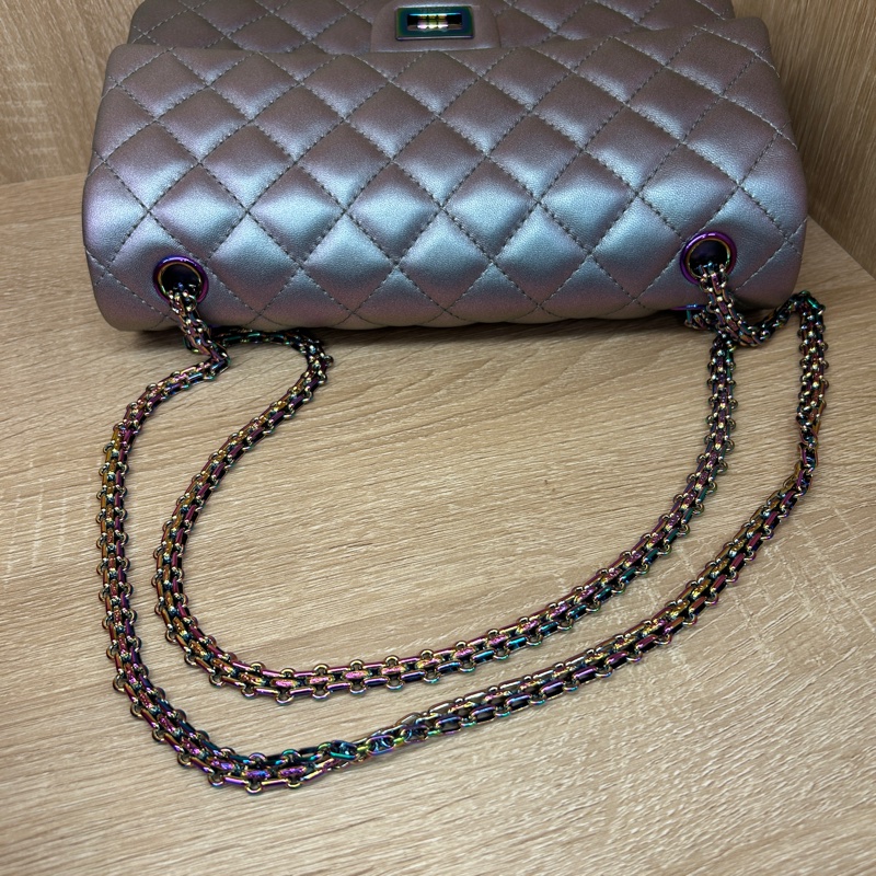 Chanel 幻彩珠光紫牛皮2.55肩斜背包-8