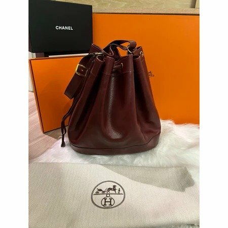 🇫🇷Hermes Market vintage bag酒紅色 牛皮復古水桶包 9成新美品