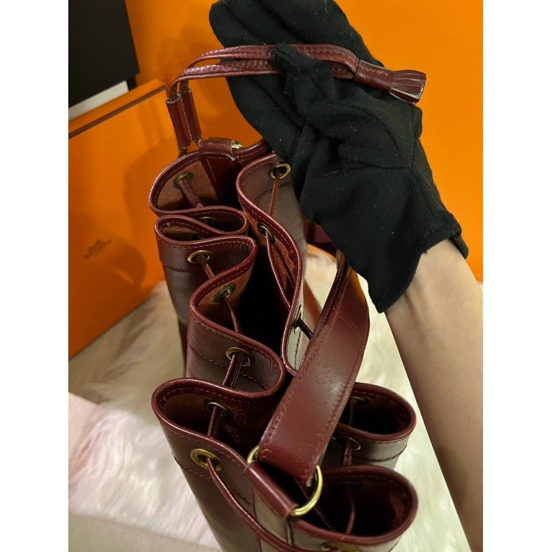 🇫🇷Hermes Market vintage bag酒紅色 牛皮復古水桶包 9成新美品-1