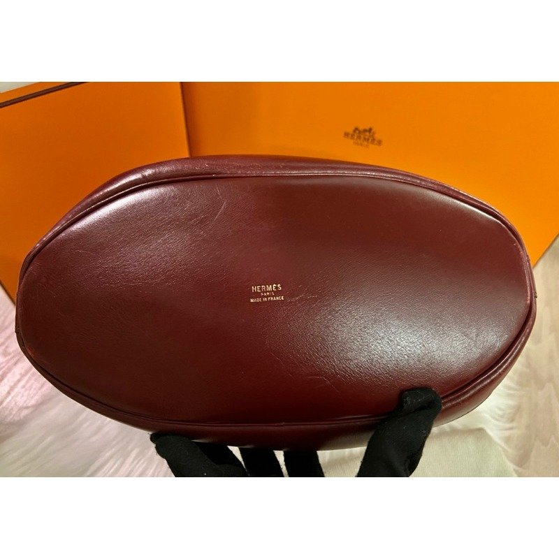 🇫🇷Hermes Market vintage bag酒紅色 牛皮復古水桶包 9成新美品-3
