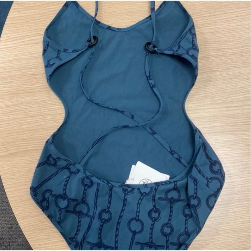 🌟Hermes 女仕連身泳衣/藍綠色系/豬鼻圖騰 泳衣 XS-S號  全新吊牌在-1