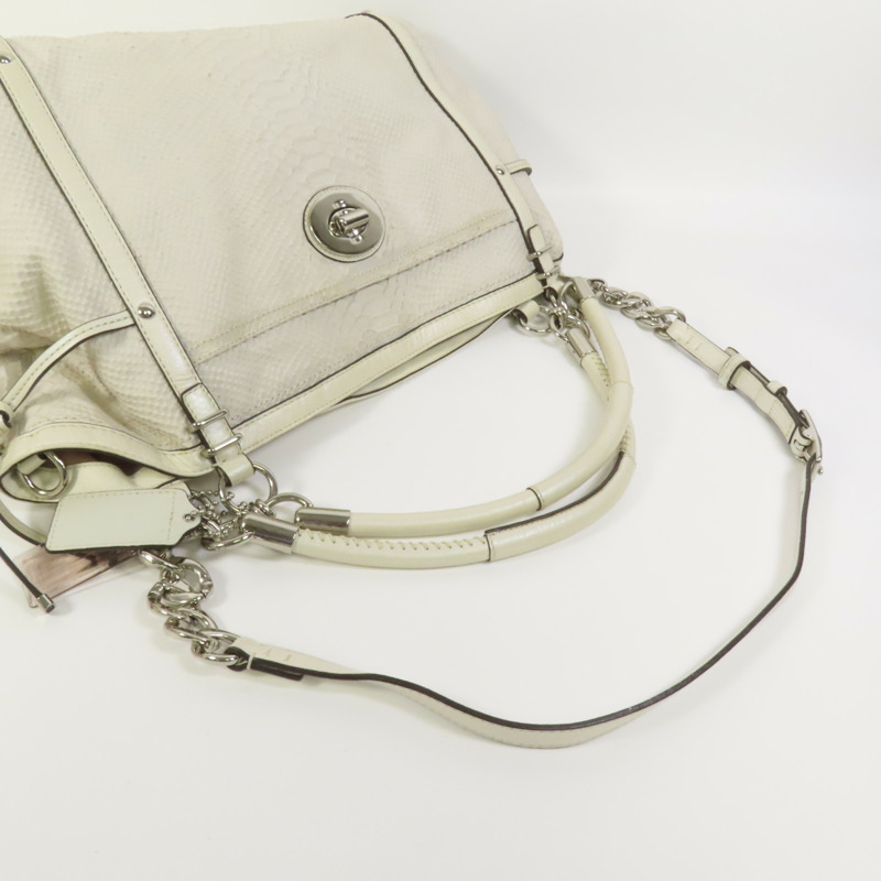 COACH 牛皮皮革2way Shoulder Bag銀扣手挽肩背兩用袋-4