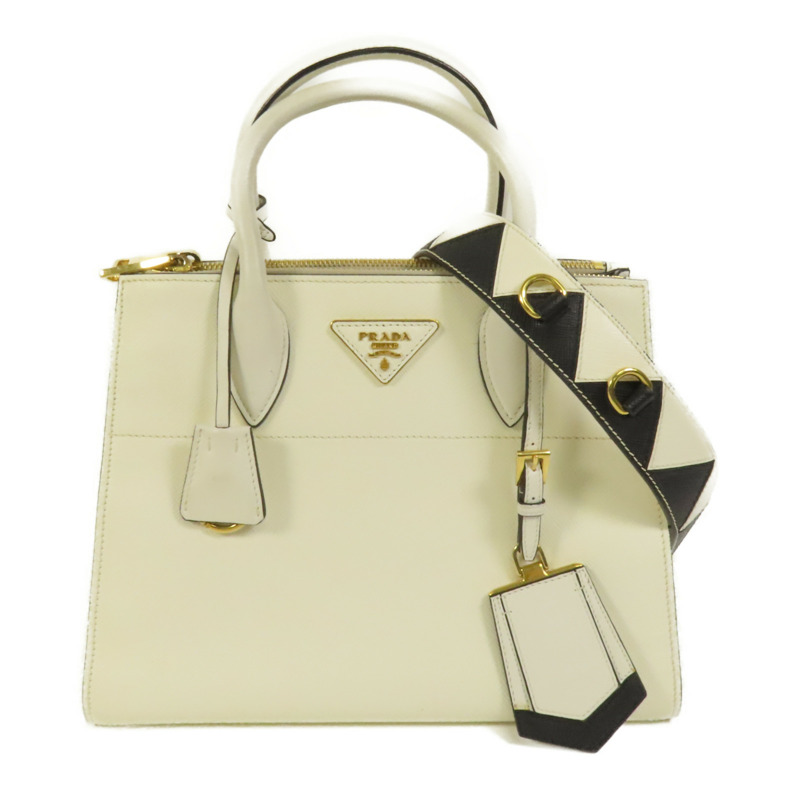 PRADA Saffiano皮革Shoulder Bag金扣手挽肩背兩用袋-0