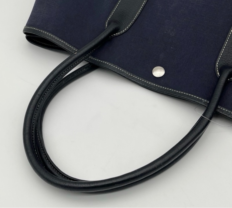 「JL精品代購」愛馬仕深藍色帆布拼皮花園36手提托特包-11