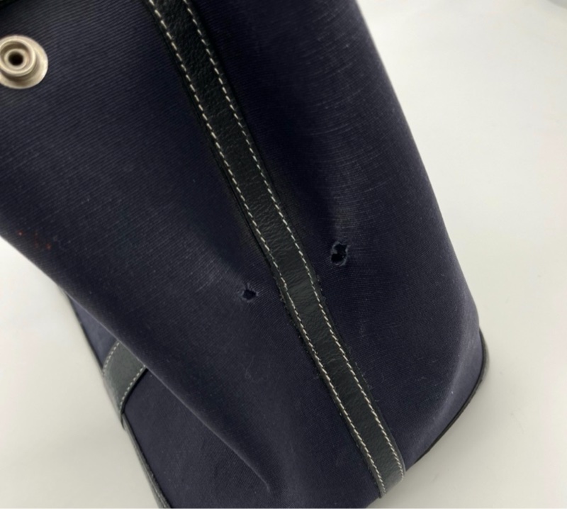 「JL精品代購」愛馬仕深藍色帆布拼皮花園36手提托特包-12