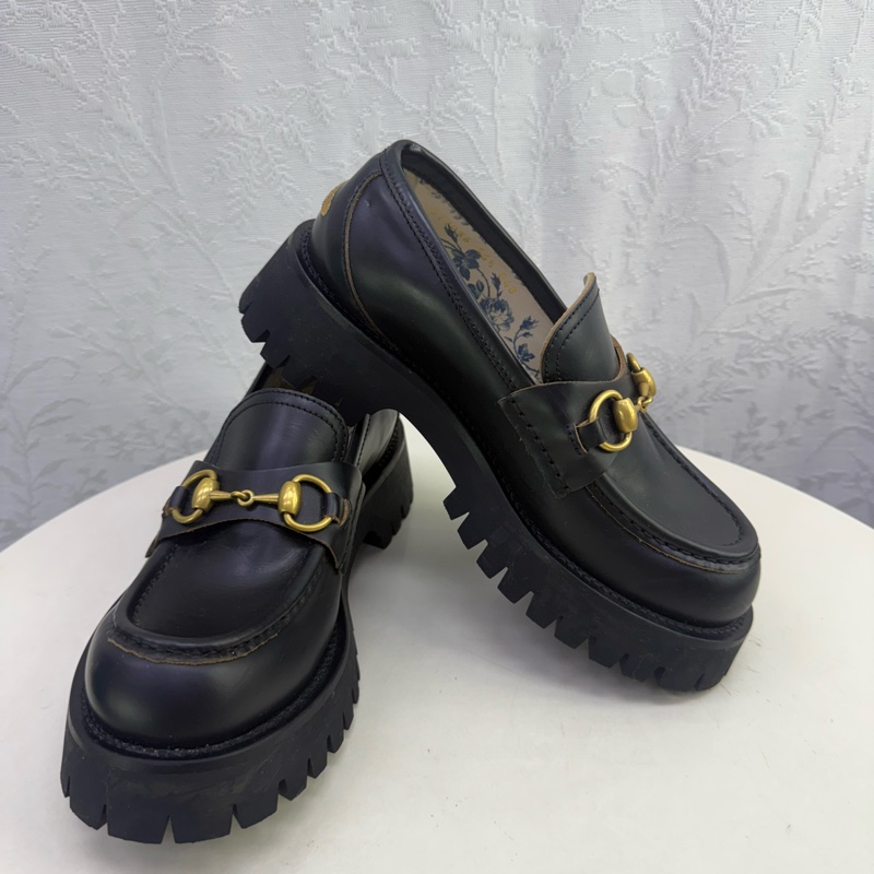 Gucci 厚底黑色皮鞋-0