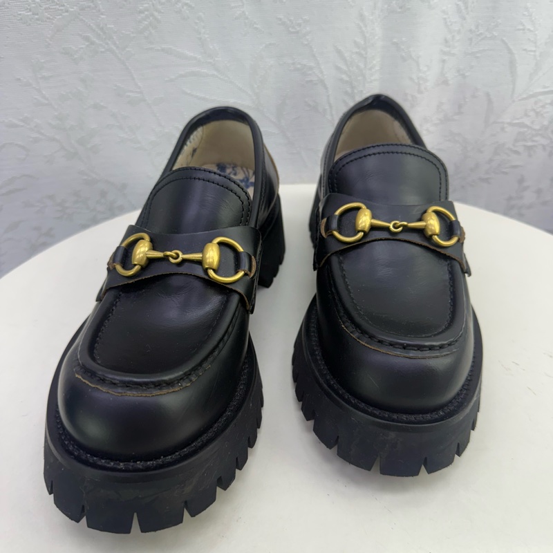 Gucci 厚底黑色皮鞋-1