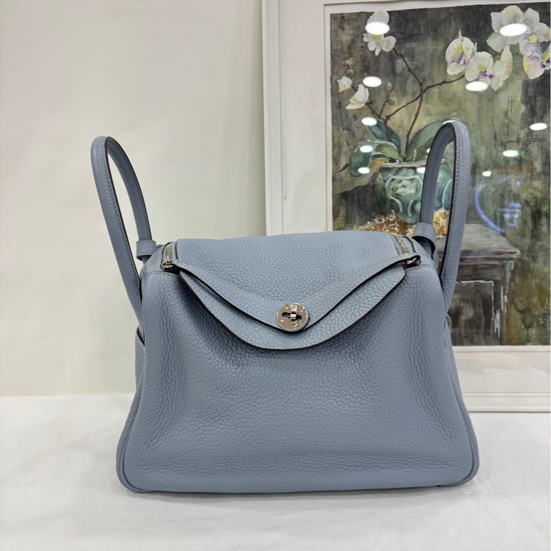 Hermes愛馬仕Lindy30 J7 亞麻藍 Blue Lin 框Q刻-0