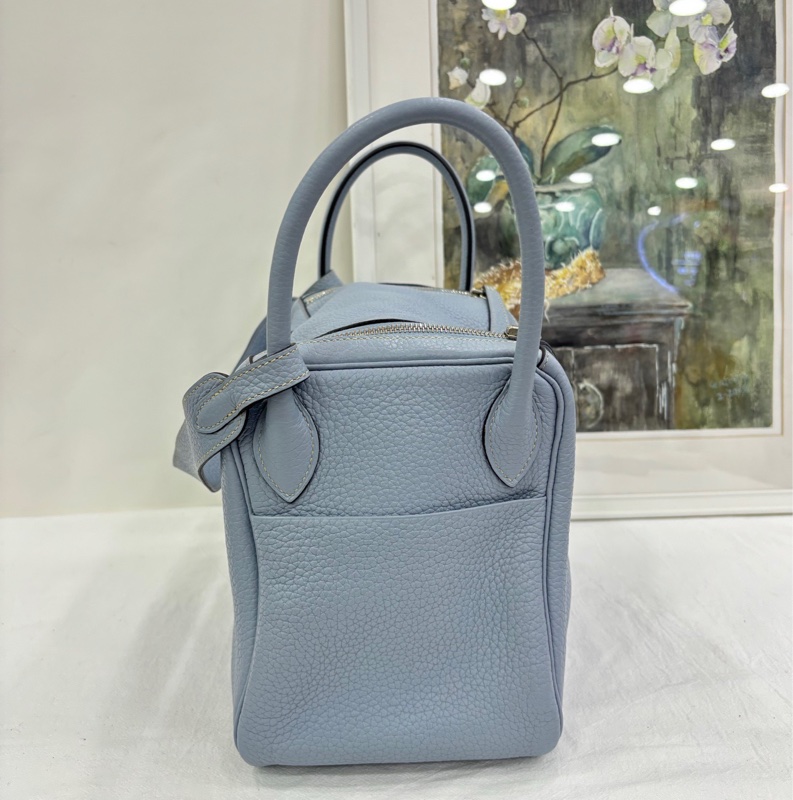 Hermes愛馬仕Lindy30 J7 亞麻藍 Blue Lin 框Q刻-2