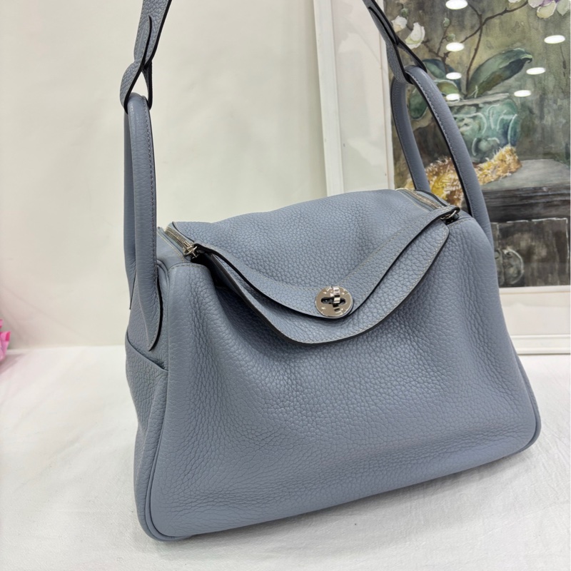 Hermes愛馬仕Lindy30 J7 亞麻藍 Blue Lin 框Q刻-5