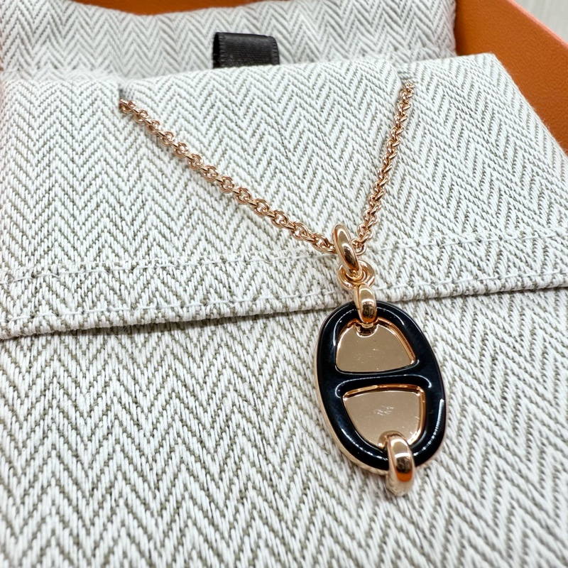 HERMES玫瑰金拼黑色豬鼻子項鍊COLLER PM MINI MAILLON-2