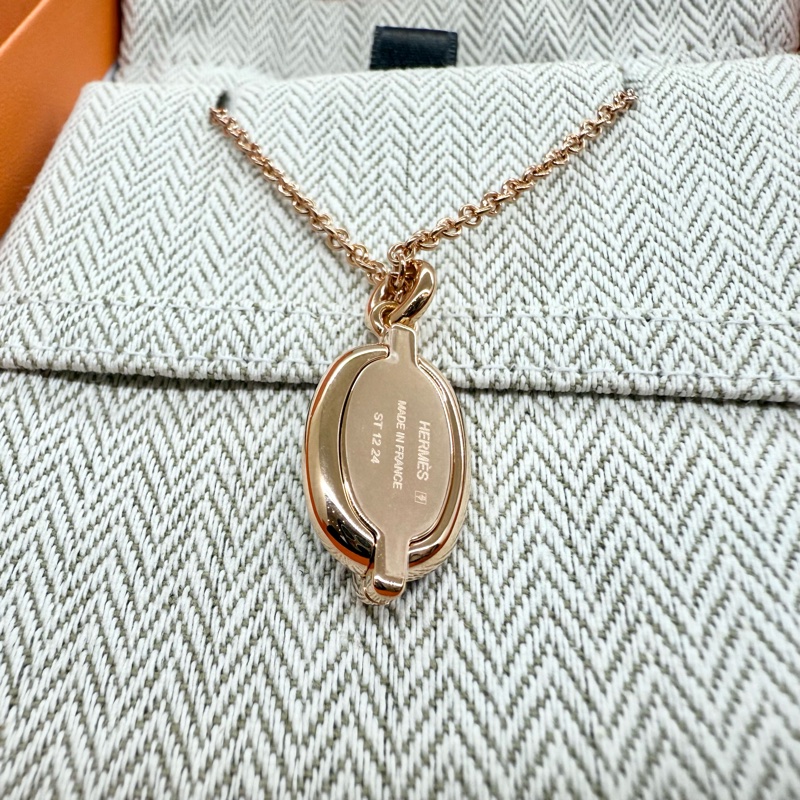 HERMES玫瑰金拼黑色豬鼻子項鍊COLLER PM MINI MAILLON-4