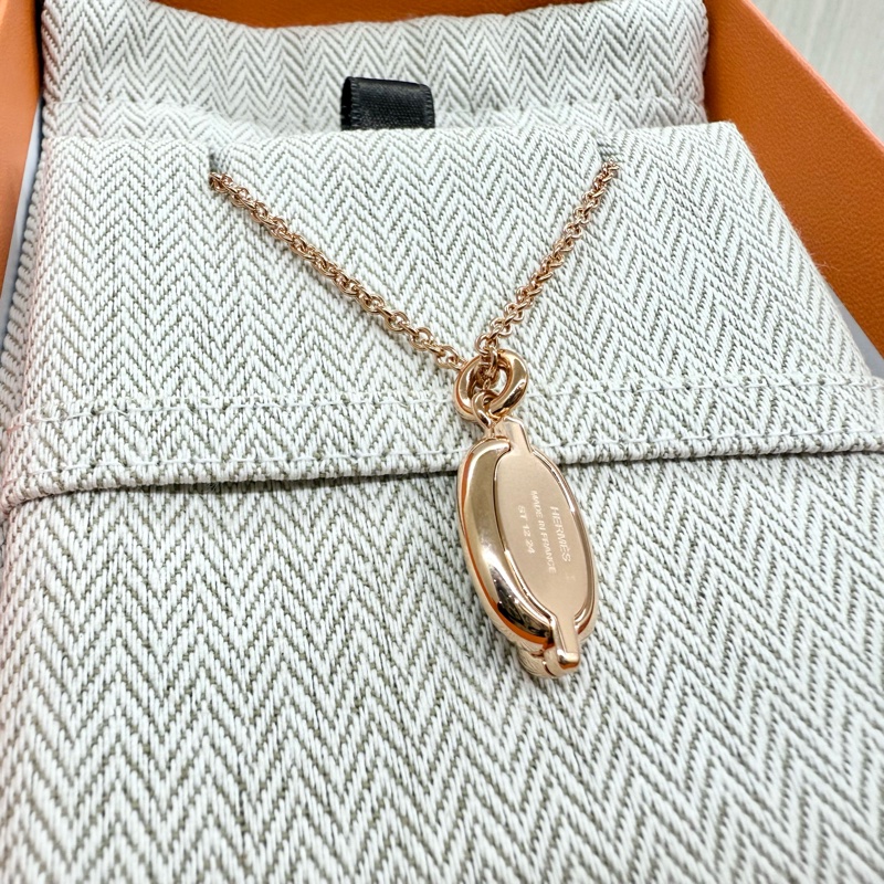 HERMES玫瑰金拼黑色豬鼻子項鍊COLLER PM MINI MAILLON-5