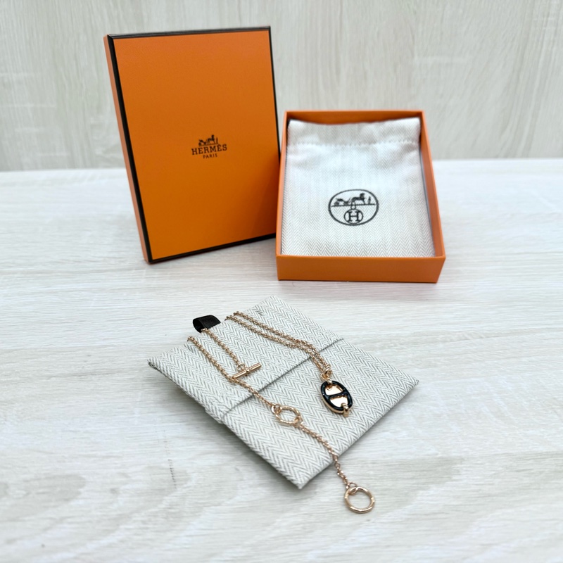HERMES玫瑰金拼黑色豬鼻子項鍊COLLER PM MINI MAILLON-6